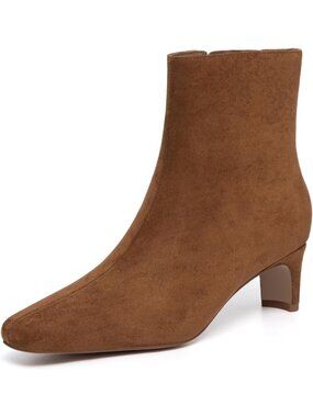 Women's Brown Suede Square Toe Chunky Heel Ankle Boots Round Toe Low Heels